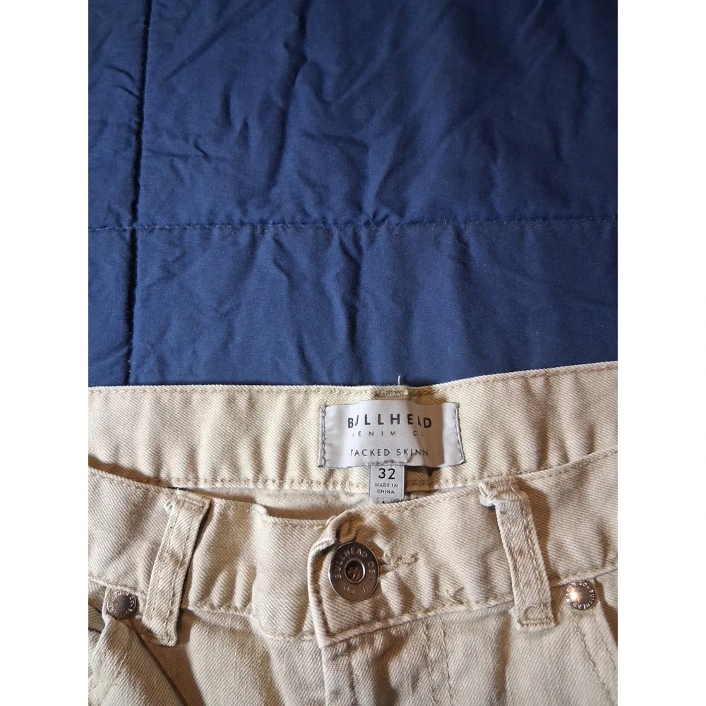 Bullhead Denim Co Mens 32 Stacked Skinny Moto‎ Distressed Tan Khaki Jeans Pants